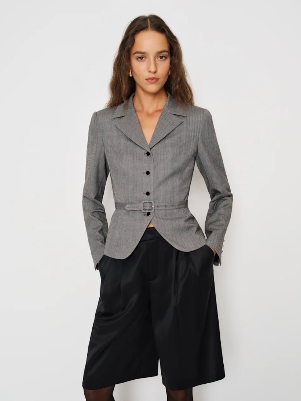 Reformation Gray Fitted Belted Blazer